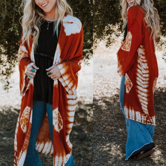 Accessories - Janis Rust Tie-Dye Kimono Cardigan
